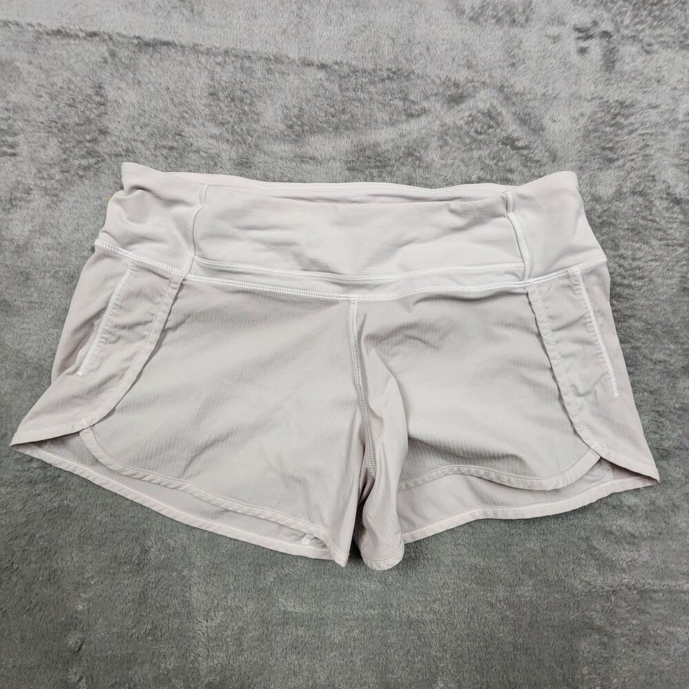Lululemon Run Times Shorts Size 6 Beige Zip Pocket Lightweight Stretch Active